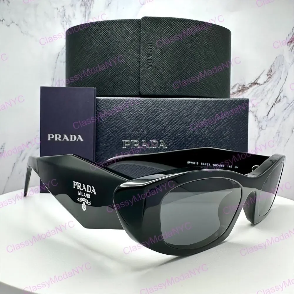 New PRADA Sunglasses Black Oval Cat Eye Symbole Logo